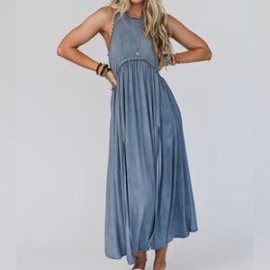 Denim Blue Boho Maxi Dress Size Small. Knotted the ends but still long for me.